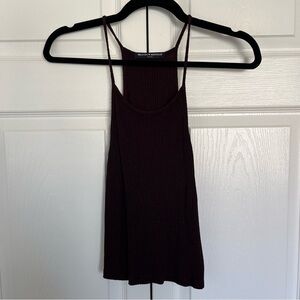 Maroon Ribbed Brandy Melville Spaghetti Strap Tank Top OS